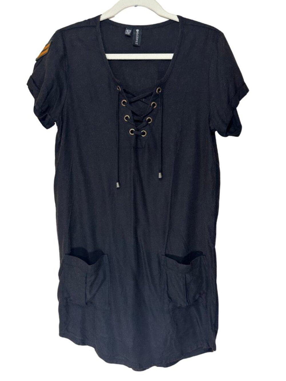 Element Black Lace‑Up Short Sleeve Casual Dress — Size Medium